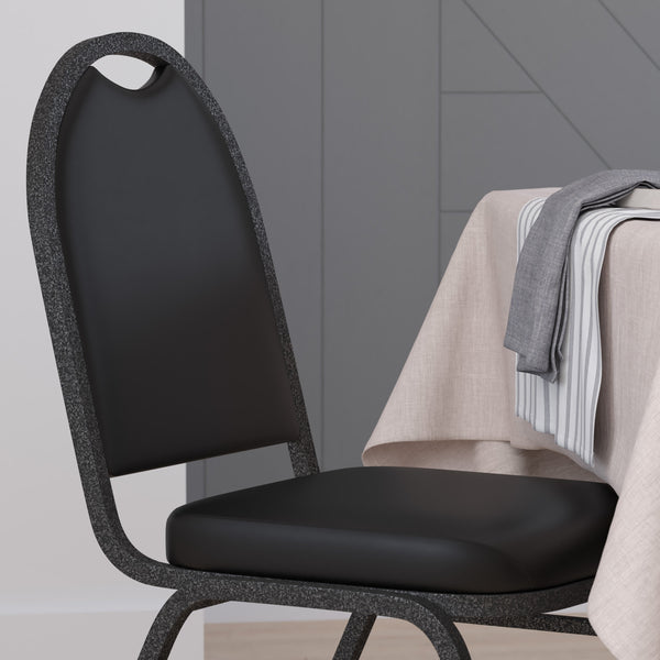 Black Vinyl/Silver Vein Frame |#| Commercial Dome Back Stacking Banquet Chair - Black Vinyl/Silver Vein Frame