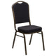 Black Patterned Fabric/Gold Vein Frame |#| Crown Back Stacking Banquet Chair in Black Patterned Fabric - Gold Vein Frame