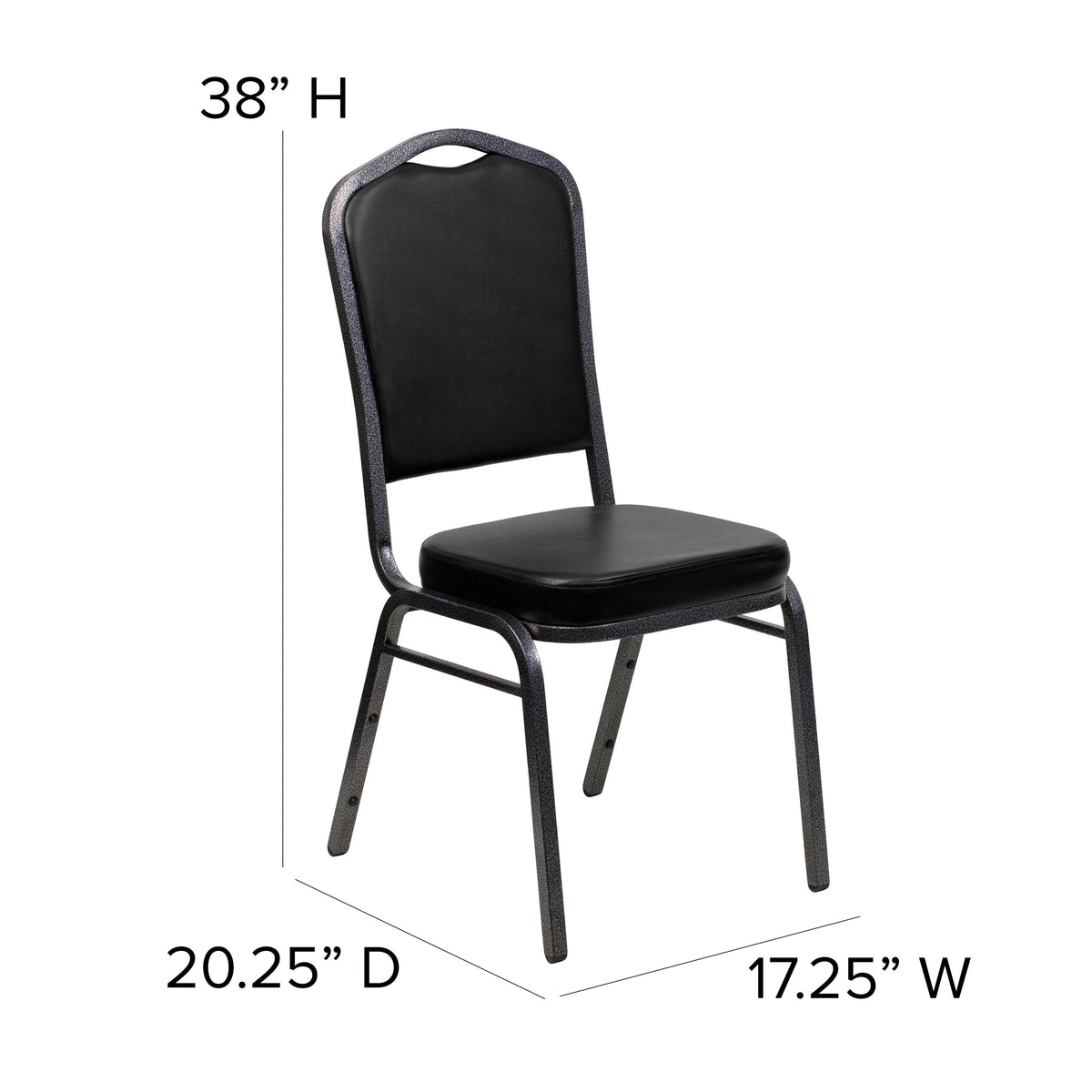 Black Vinyl/Silver Vein Frame |#| Crown Back Stacking Banquet Chair in Black Vinyl - Silver Vein Frame