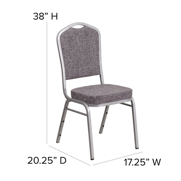 Blue Fabric/Silver Frame |#| Crown Back Stacking Banquet Chair in Blue Fabric - Silver Frame
