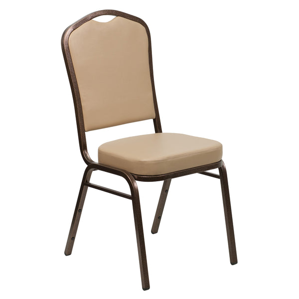 Tan Vinyl/Copper Vein Frame |#| Crown Back Stacking Banquet Chair in Tan Vinyl - Copper Vein Frame