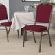 Burgundy Fabric/Gold Vein Frame |#| Crown Back Stacking Banquet Chair in Burgundy Fabric - Gold Vein Frame