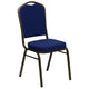 Navy Blue Patterned Fabric/Gold Vein Frame |#| Crown Back Stacking Banquet Chair in Navy Blue Patterned Fabric-Gold Vein Frame
