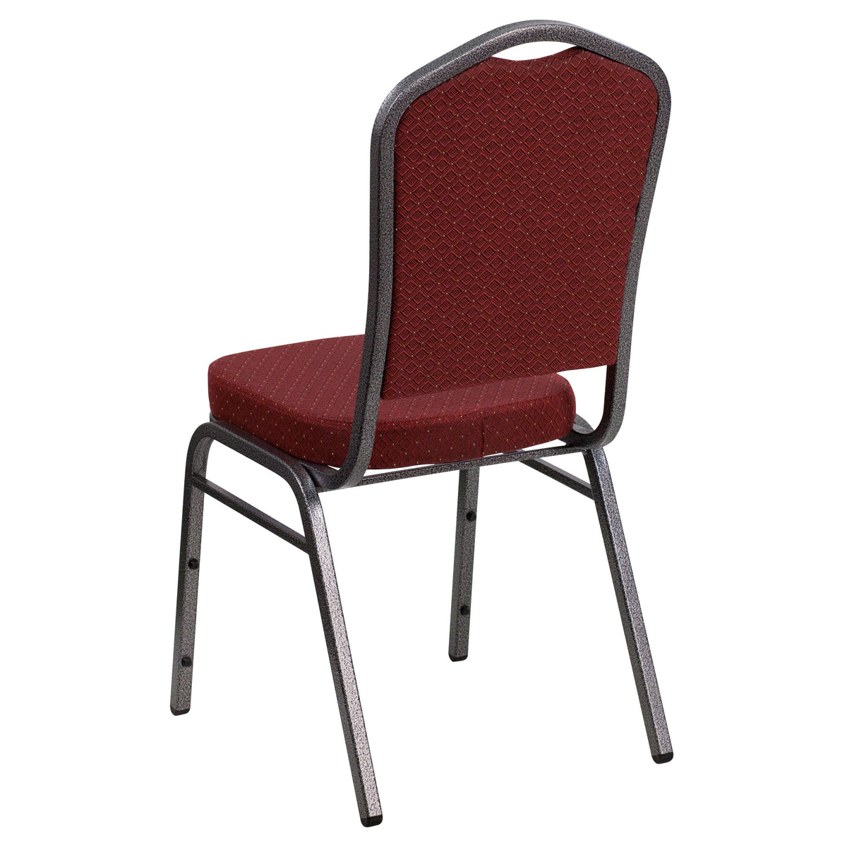 Burgundy Patterned Fabric/Silver Vein Frame |#| Crown Back Burgundy Patterned Fabric Stacking Banquet Chair - Silver Vein Frame