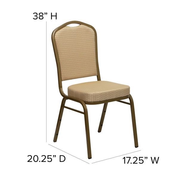 Coffee Fabric/Gold Vein Frame |#| Crown Back Stacking Banquet Chair in Coffee Fabric - Gold Vein Frame