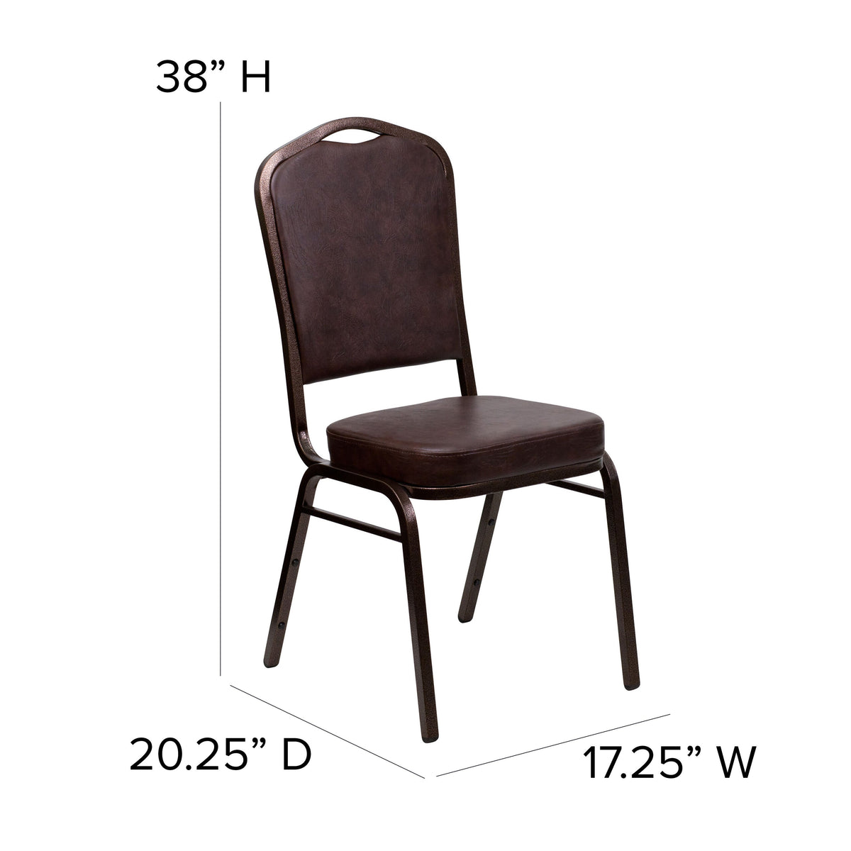 Brown Vinyl/Copper Vein Frame |#| Crown Back Stacking Banquet Chair in Brown Vinyl - Copper Vein Frame