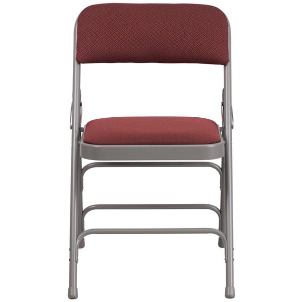 Burgundy Patterned |#| Triple Braced & Double Hinged Burgundy Patterned Fabric Metal Folding Chair