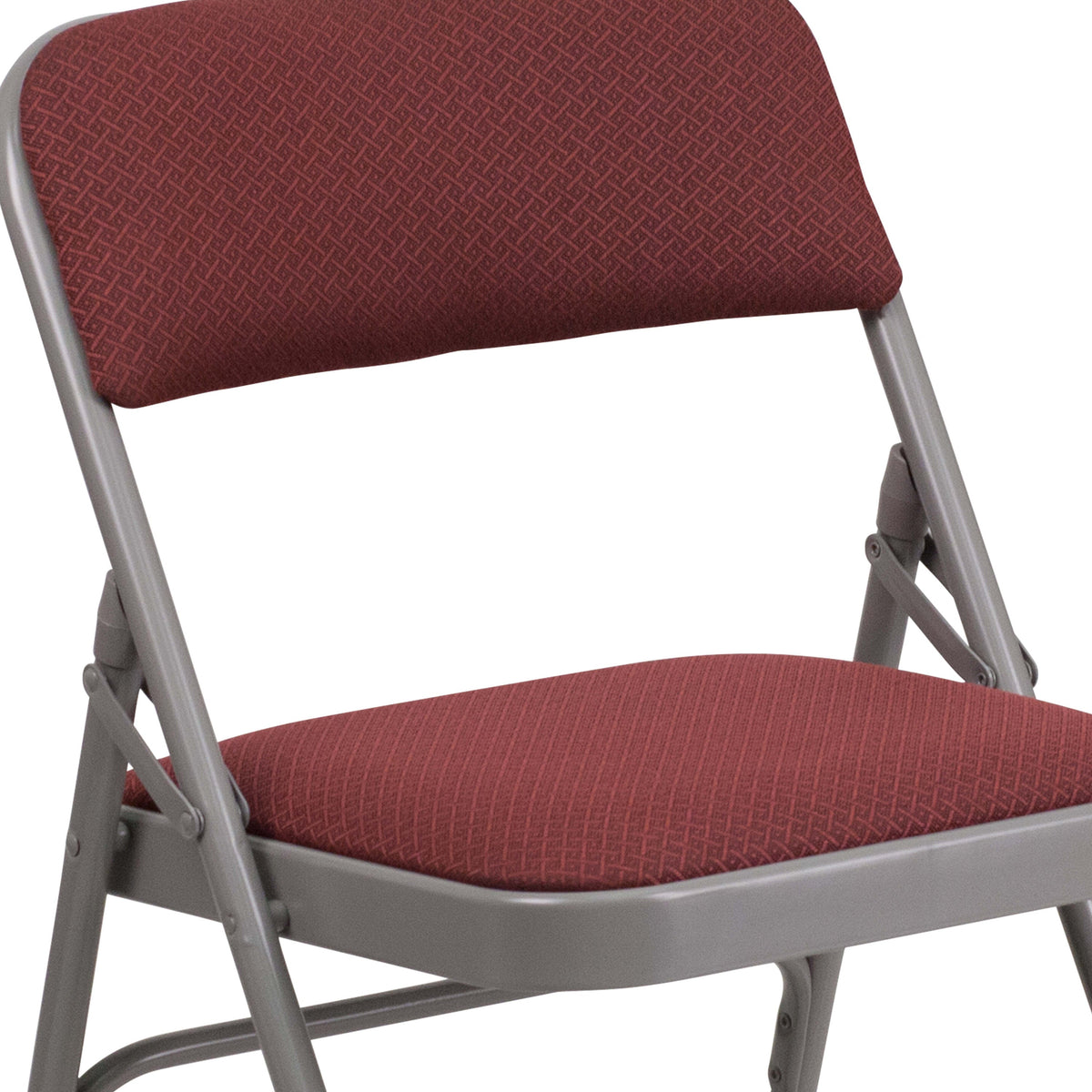 Burgundy Patterned |#| Triple Braced & Double Hinged Burgundy Patterned Fabric Metal Folding Chair