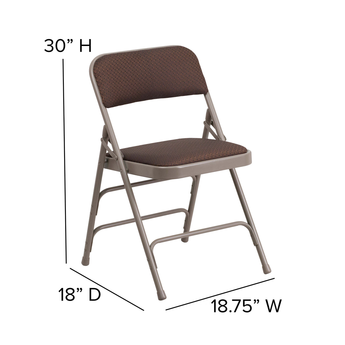 Brown Patterned |#| Curved Triple Braced & Double Hinged Brown Patterned Fabric Metal Folding Chair