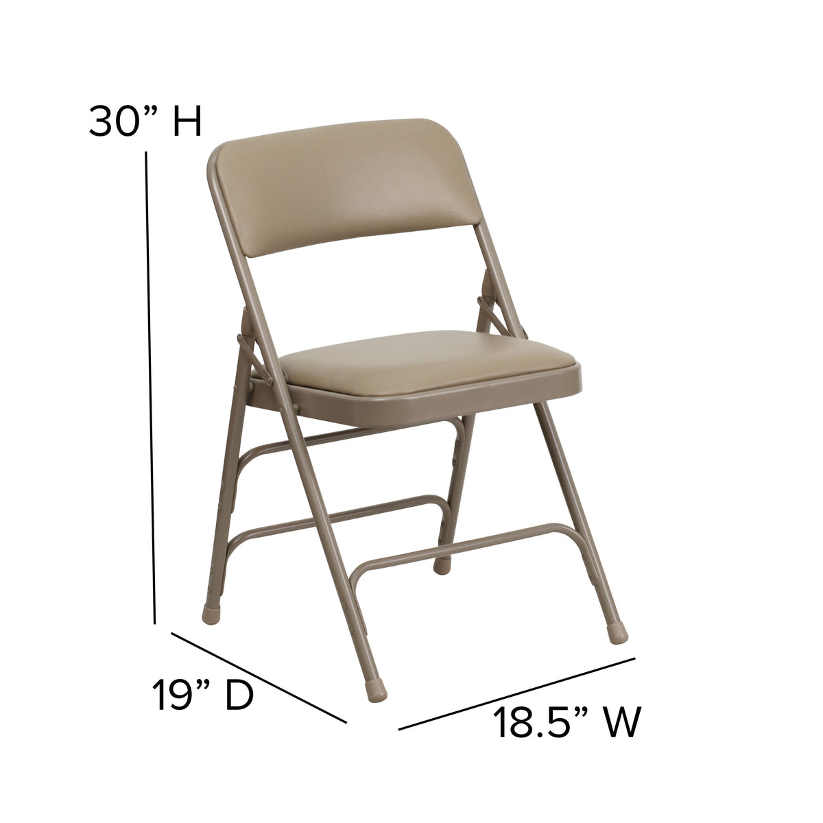 Beige Vinyl/Beige Frame |#| Curved Triple Braced & Double Hinged Beige Vinyl Metal Folding Chair