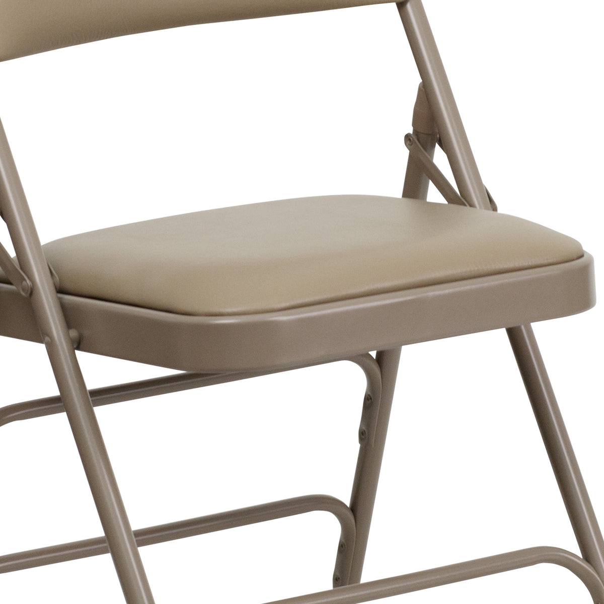 Beige Vinyl/Beige Frame |#| Curved Triple Braced & Double Hinged Beige Vinyl Metal Folding Chair