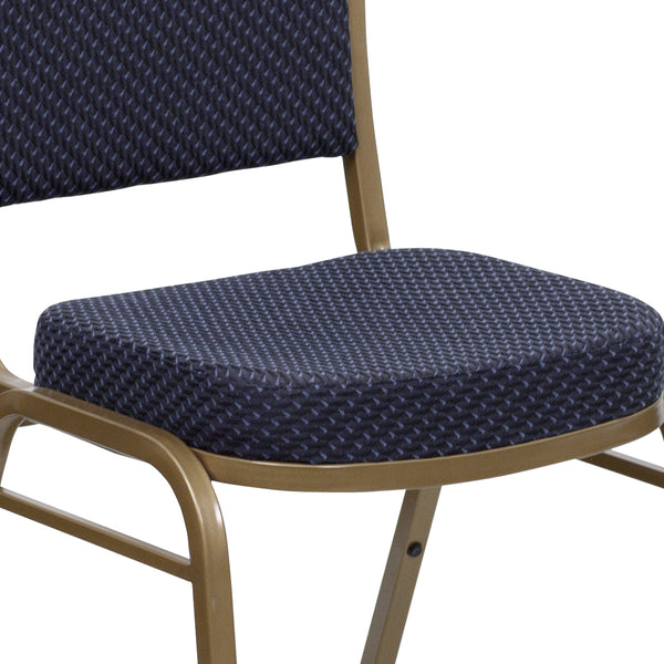 Navy Patterned Fabric/Gold Frame |#| Dome Back Stacking Banquet Chair in Navy Patterned Fabric - Gold Frame