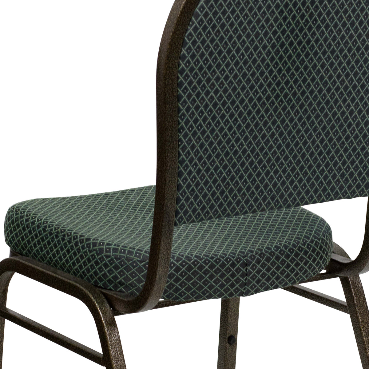 Green Patterned Fabric/Gold Vein Frame |#| Dome Back Stacking Banquet Chair in Green Patterned Fabric - Gold Vein Frame
