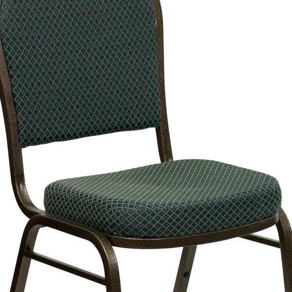 Green Patterned Fabric/Gold Vein Frame |#| Dome Back Stacking Banquet Chair in Green Patterned Fabric - Gold Vein Frame