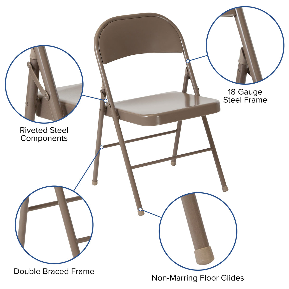 Beige |#| Double Braced Beige Metal Folding Chair - Event Chair - Portable Chair