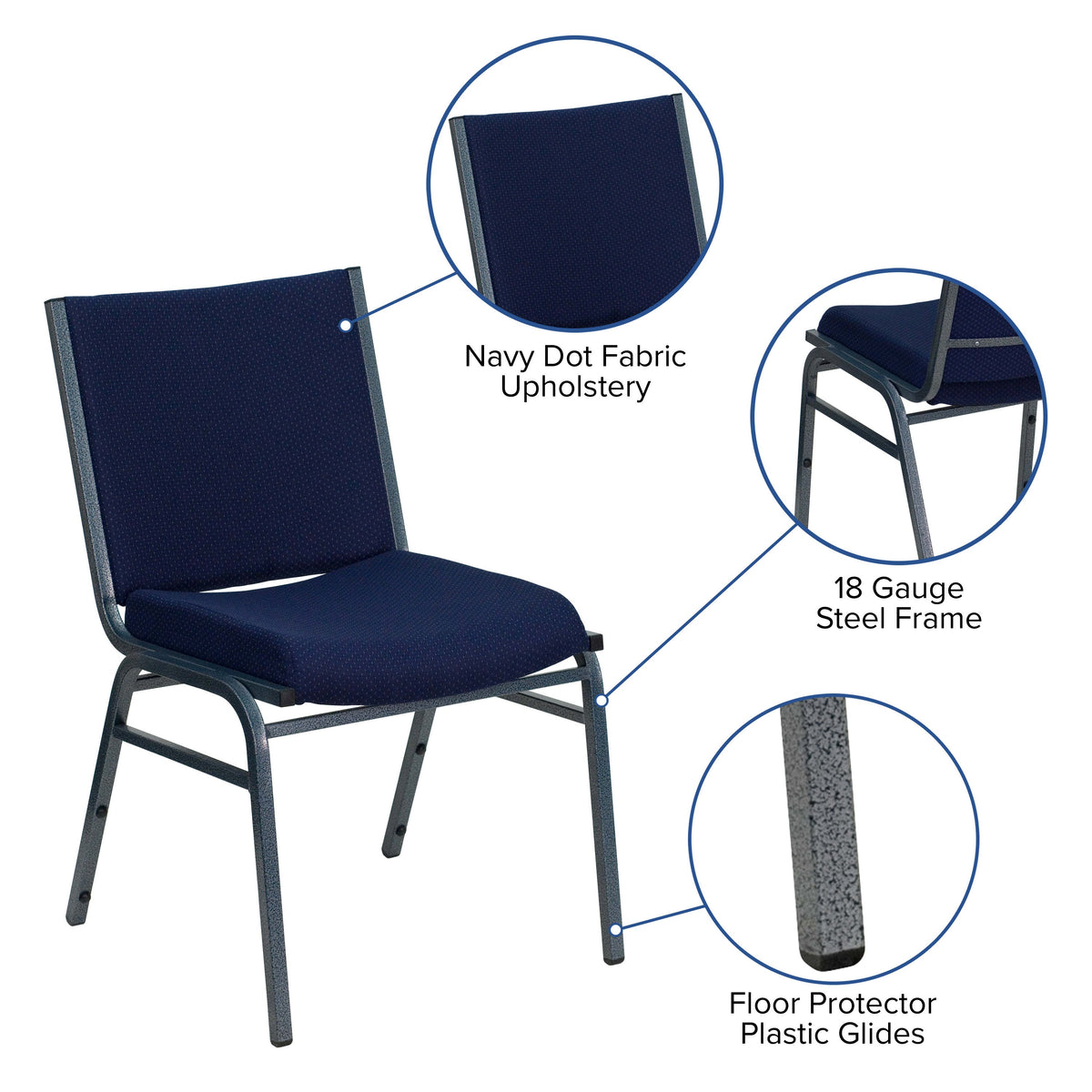 Navy Blue Patterned Fabric |#| Heavy Duty Navy Blue Dot Fabric Stack Chair - Reception Furniture