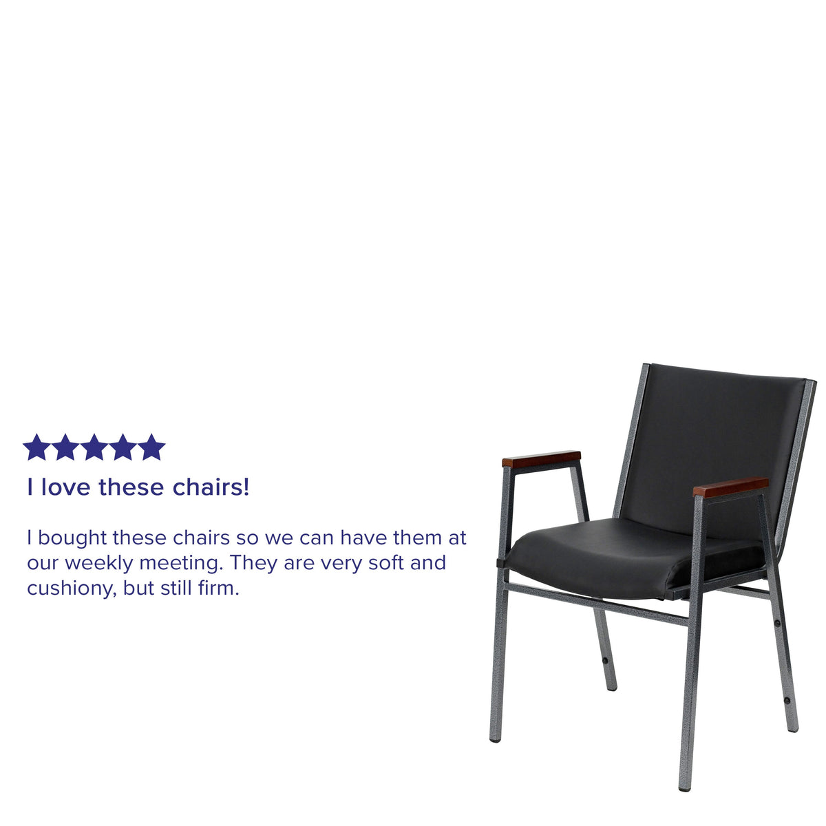 Black Vinyl |#| Heavy Duty Black Vinyl Stack Chair with Arms - Reception Furniture