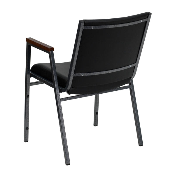 Black Vinyl |#| Heavy Duty Black Vinyl Stack Chair with Arms - Reception Furniture