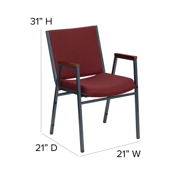 Burgundy Patterned Fabric |#| Heavy Duty Burgundy Patterned Fabric Stack Chair with Arms - Reception Furniture