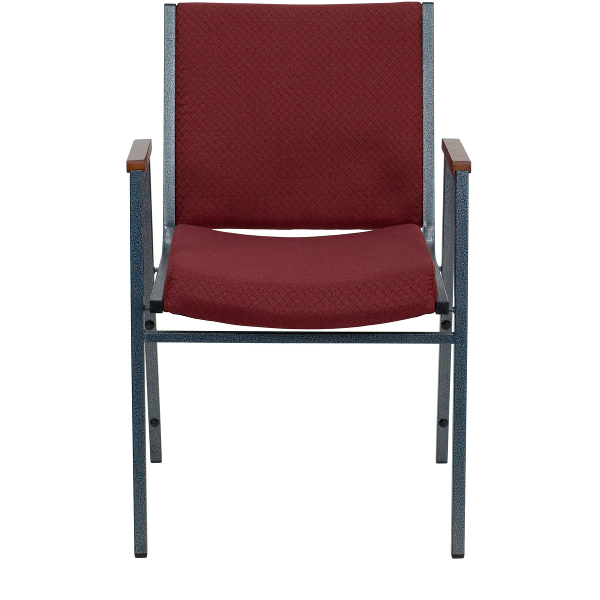 Burgundy Patterned Fabric |#| Heavy Duty Burgundy Patterned Fabric Stack Chair with Arms - Reception Furniture