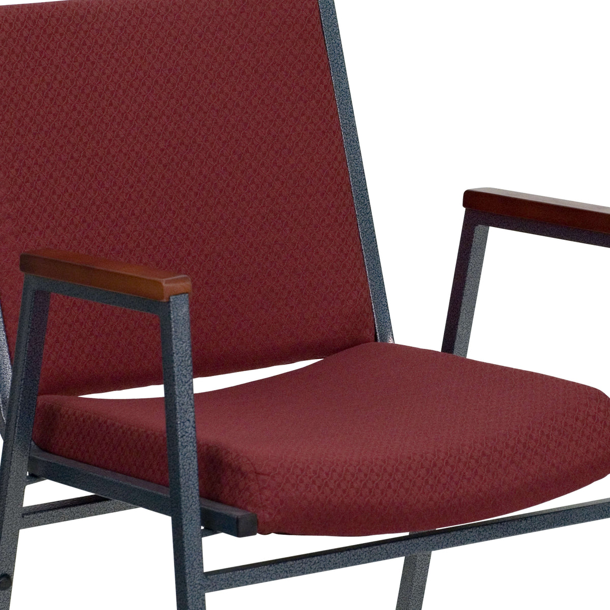 Burgundy Patterned Fabric |#| Heavy Duty Burgundy Patterned Fabric Stack Chair with Arms - Reception Furniture