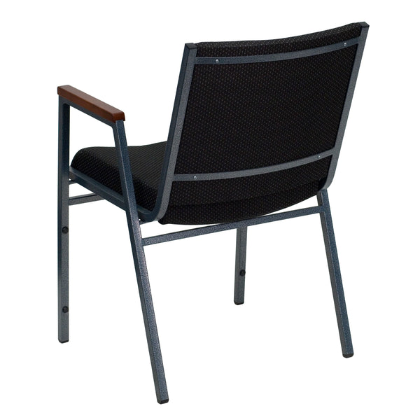 Black Patterned Fabric |#| Heavy Duty Black Dot Fabric Stack Chair with Arms - Reception Furniture