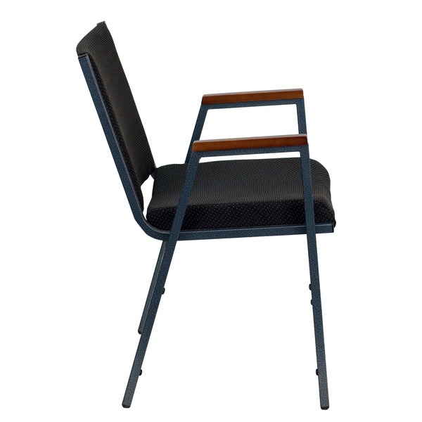 Black Patterned Fabric |#| Heavy Duty Black Dot Fabric Stack Chair with Arms - Reception Furniture