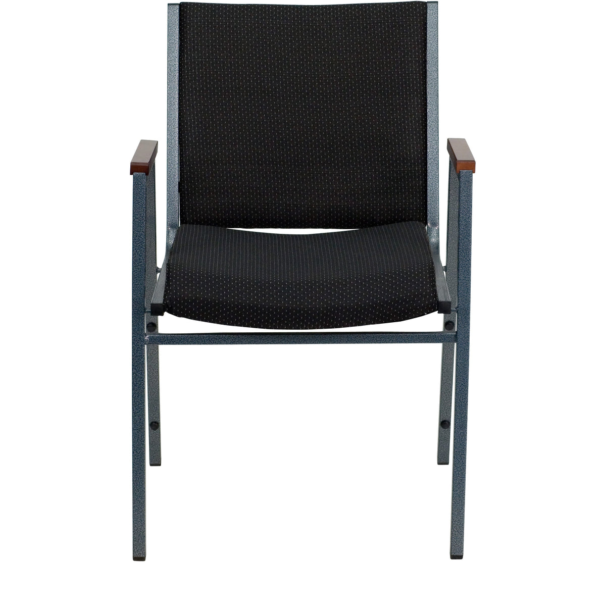 Black Patterned Fabric |#| Heavy Duty Black Dot Fabric Stack Chair with Arms - Reception Furniture