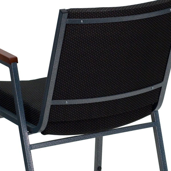 Black Patterned Fabric |#| Heavy Duty Black Dot Fabric Stack Chair with Arms - Reception Furniture