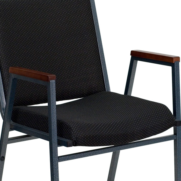 Black Patterned Fabric |#| Heavy Duty Black Dot Fabric Stack Chair with Arms - Reception Furniture