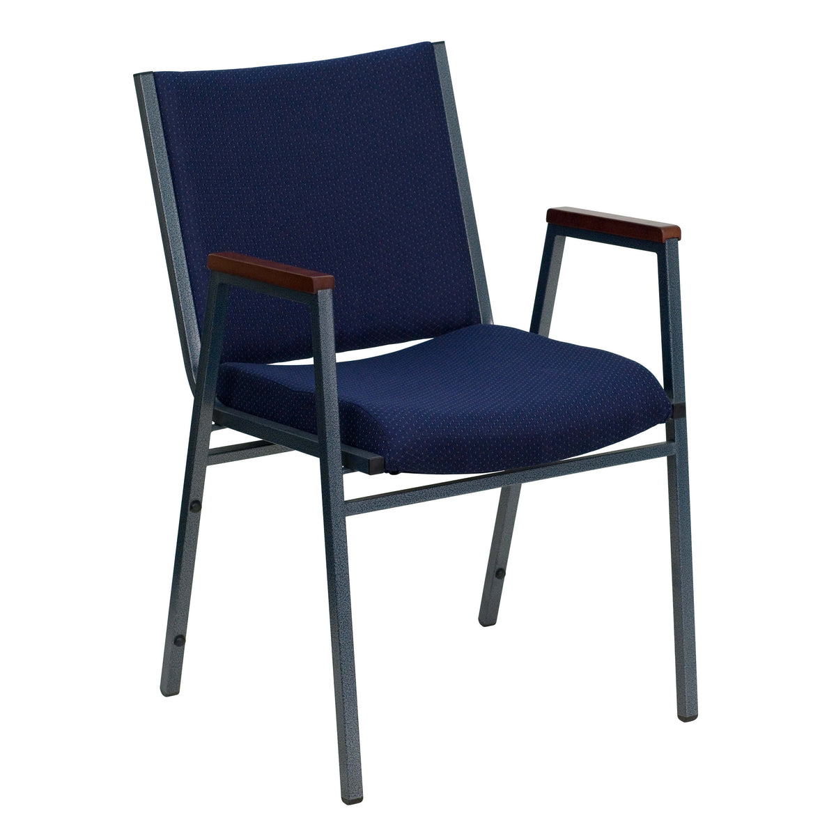 Navy Patterned Fabric |#| Heavy Duty Navy Blue Dot Fabric Stack Chair with Arms - Reception Furniture