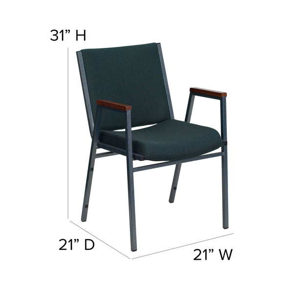 Green Patterned Fabric |#| Heavy Duty Green Patterned Fabric Stack Chair with Arms - Reception Furniture