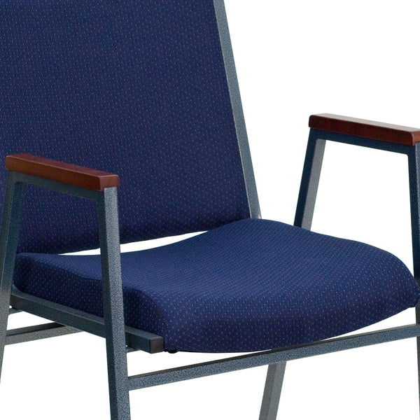 Navy Patterned Fabric |#| Heavy Duty Navy Blue Dot Fabric Stack Chair with Arms - Reception Furniture