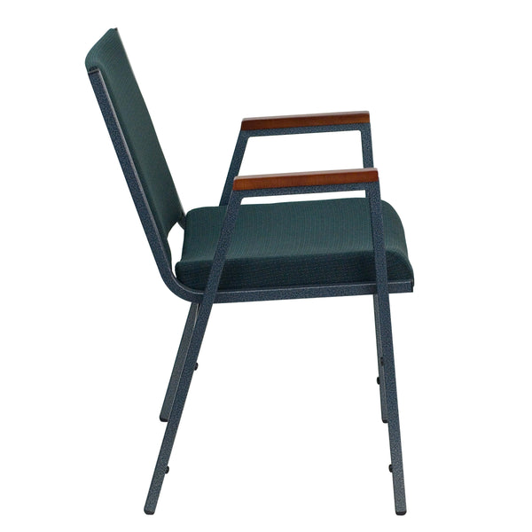 Green Patterned Fabric |#| Heavy Duty Green Patterned Fabric Stack Chair with Arms - Reception Furniture