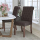 Brown Fabric |#| Brown Fabric Parsons Chair with Rolled Back, Accent Nail Trim and Walnut Finish