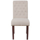 Beige Fabric |#| Beige Fabric Parsons Chair with Rolled Back, Accent Nail Trim and Walnut Finish