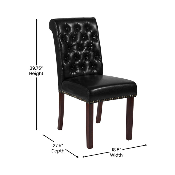 Black LeatherSoft |#| Black LeatherSoft Parsons Chair w/Rolled Back, Accent Nail Trim &Walnut Finish