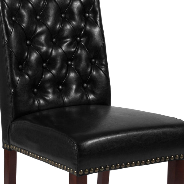 Black LeatherSoft |#| Black LeatherSoft Parsons Chair w/Rolled Back, Accent Nail Trim &Walnut Finish