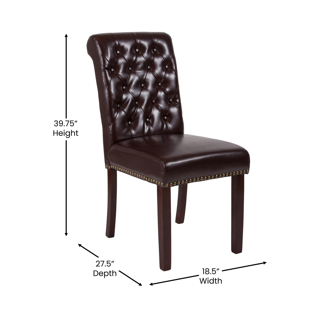 Brown LeatherSoft |#| Brown LeatherSoft Parsons Chair w/Rolled Back, Accent Nail Trim &Walnut Finish