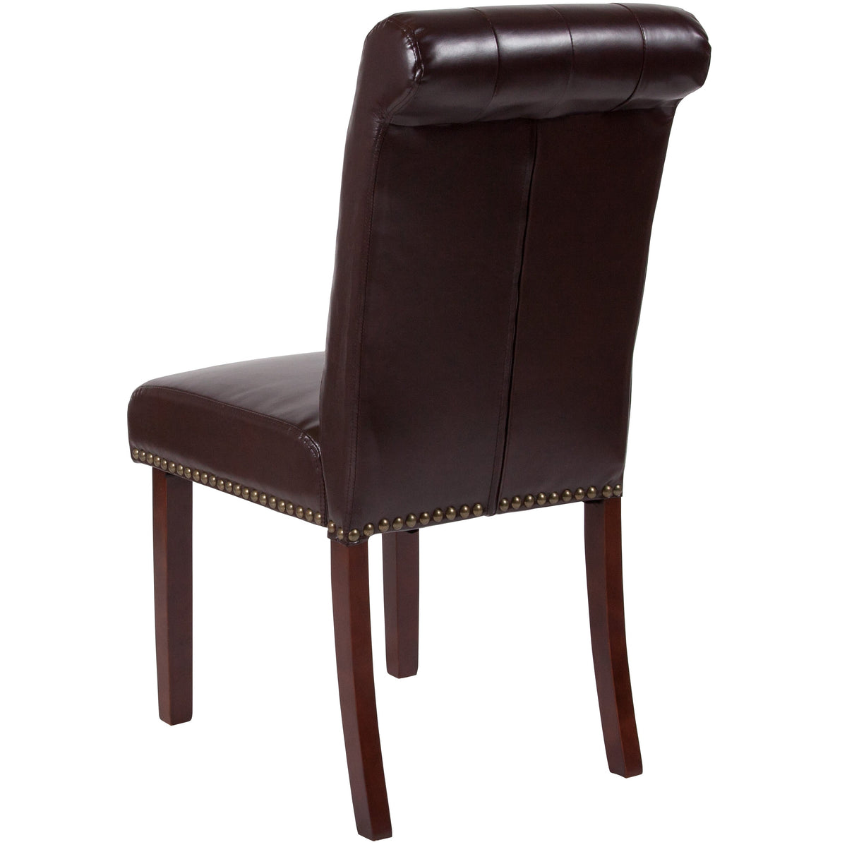 Brown LeatherSoft |#| Brown LeatherSoft Parsons Chair w/Rolled Back, Accent Nail Trim &Walnut Finish