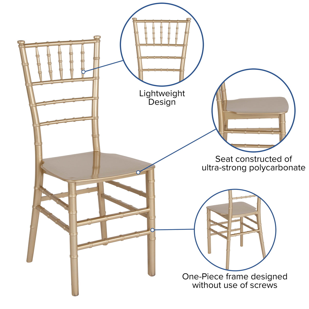 Gold |#| Gold Stackable Resin Chiavari Chair - Hospitality and Event Seating