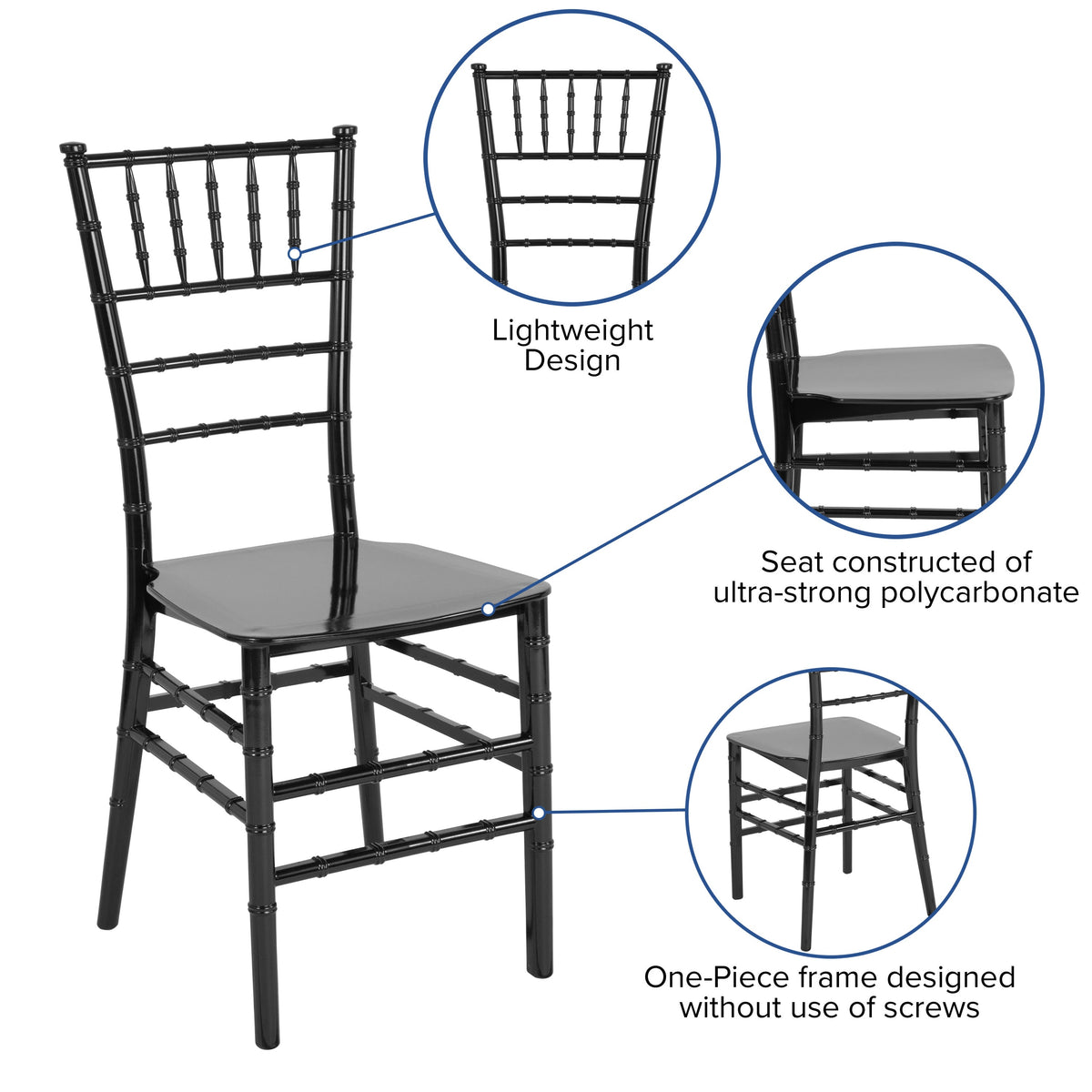 Black |#| Black Stackable Resin Chiavari Chair - Hospitality and Event Seating