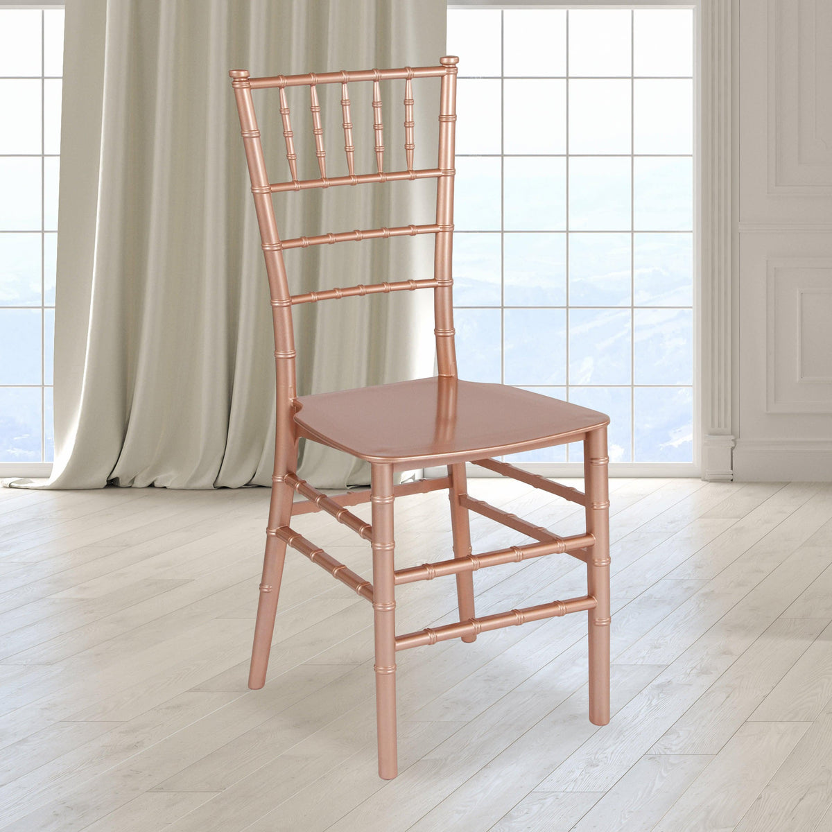 Rose Gold |#| Rose Gold Resin Stackable Chiavari Chair - Banquet and Event Furniture