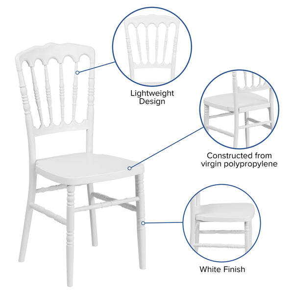 White |#| White Resin Stacking Napoleon Chair - Banquet and Event Furniture