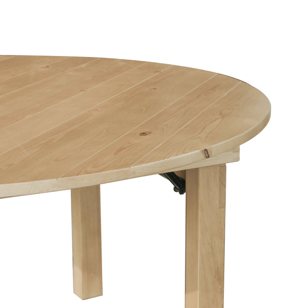 Light Natural |#| 60" Round Antique Rustic Solid Pine Farmhouse Folding Table in Light Natural