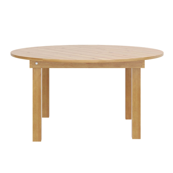 Light Natural |#| 60" Round Antique Rustic Solid Pine Farmhouse Folding Table in Light Natural