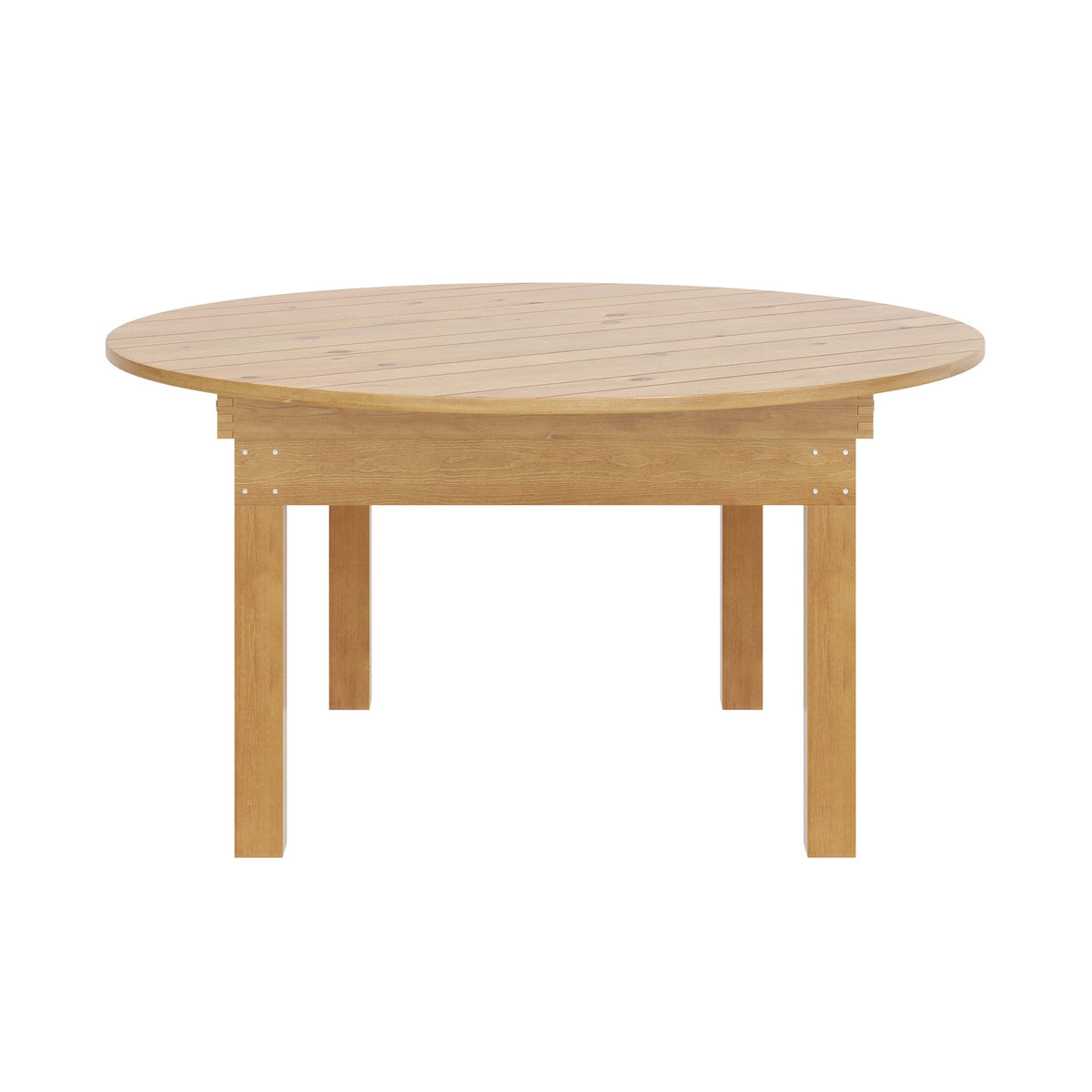 Light Natural |#| 60" Round Antique Rustic Solid Pine Farmhouse Folding Table in Light Natural
