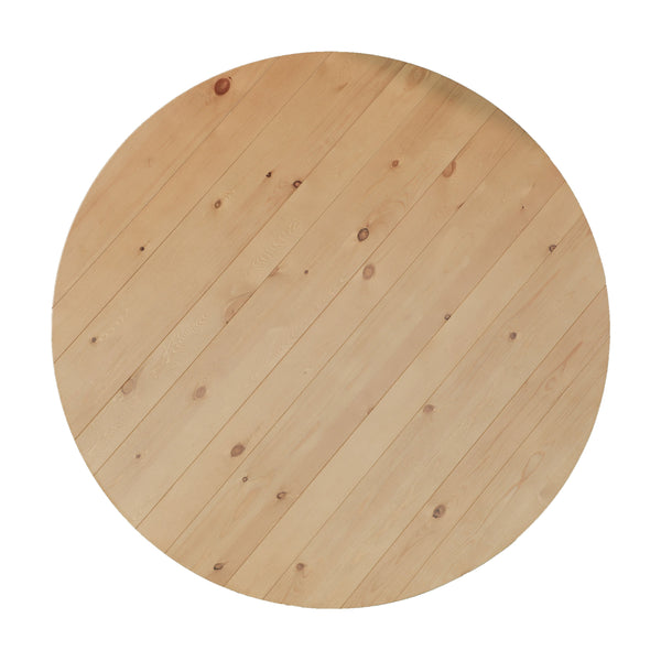 Light Natural |#| 60" Round Antique Rustic Solid Pine Farmhouse Folding Table in Light Natural