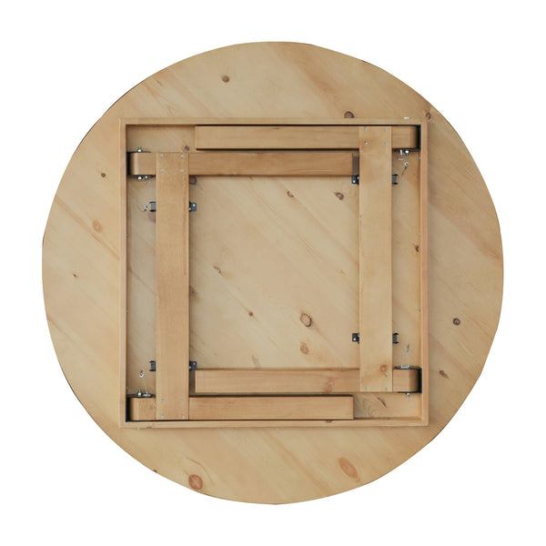 Light Natural |#| 60" Round Antique Rustic Solid Pine Farmhouse Folding Table in Light Natural