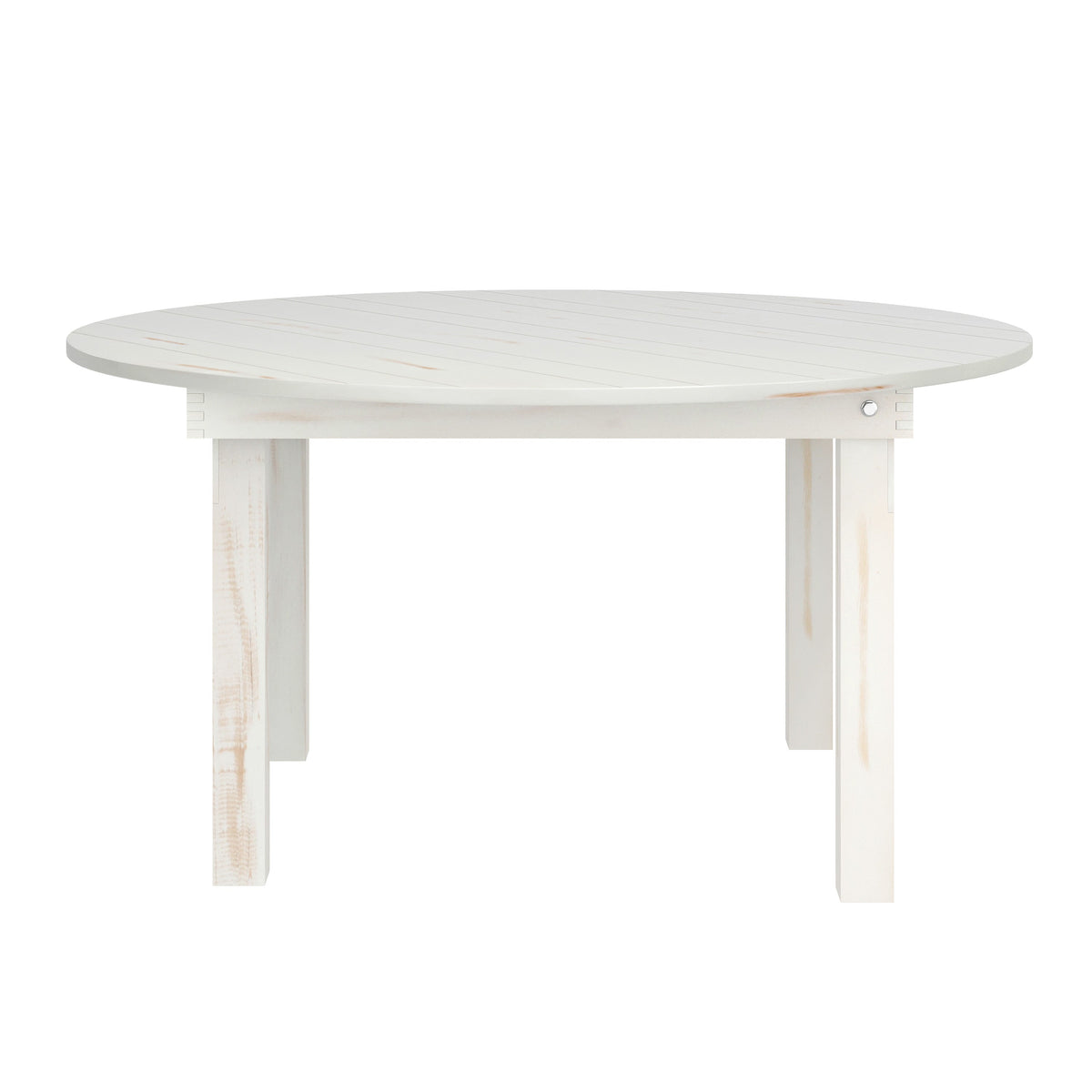 White |#| 60" Round Antique Rustic Solid Pine Farmhouse Folding Table in White
